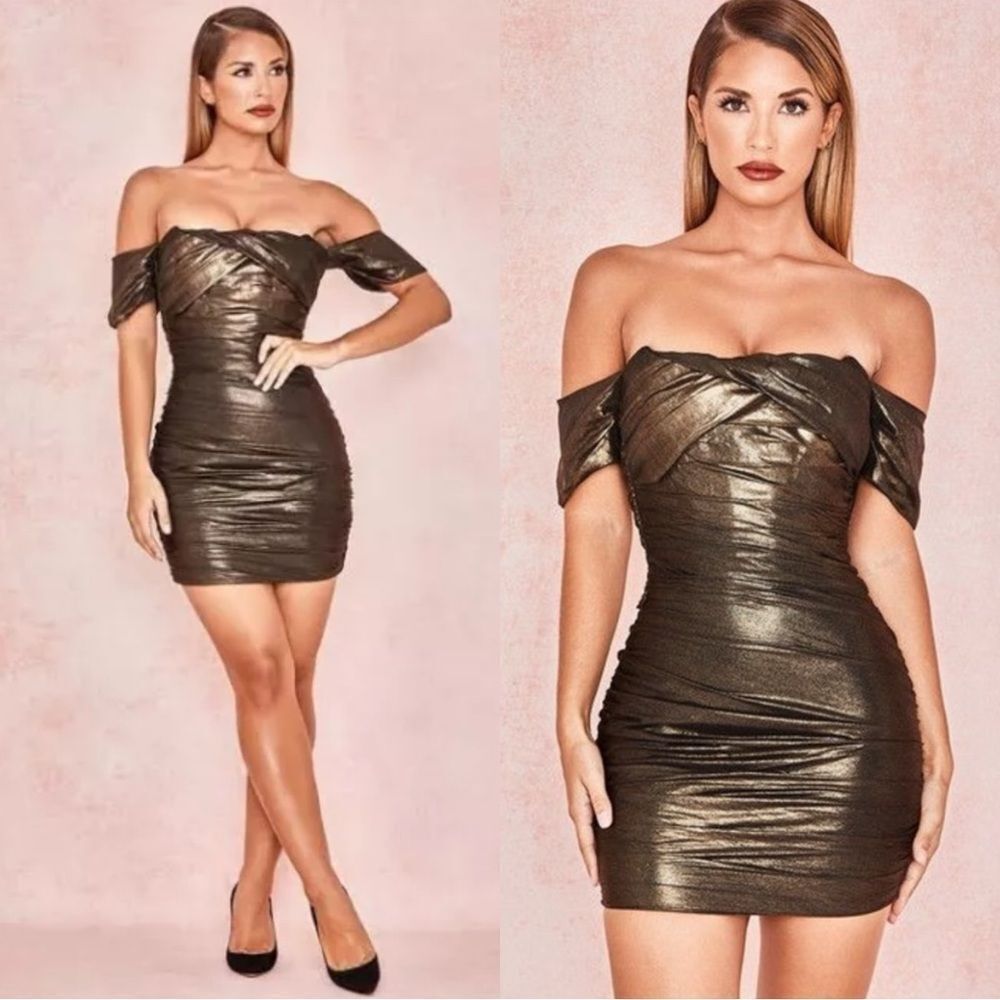 House of CB ILARIA bronze metallic corset mini dress